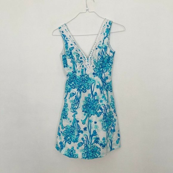 Lilly Pulitzer Dresses & Skirts - Lilly Pulitzer Brynn Dress Women's 0 Back it Up Blue Peacock V Neck Fit Flare